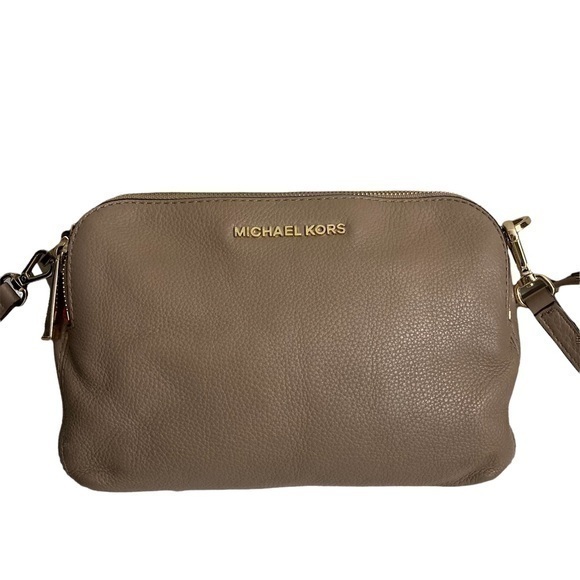 Michael kors light brown mocha leather double zipper cross bag